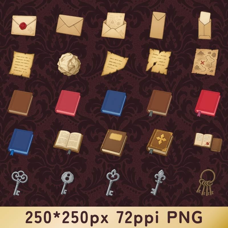 【TRPG・マダミス向け】アンティークな汎用アイコン素材50個セット