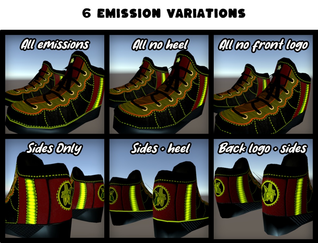 VR Chat ready shoes with emission (Quest, Poiyomi and standard shaders)