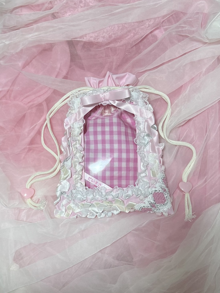 窓付き巾着(ピンク×ホワイト)