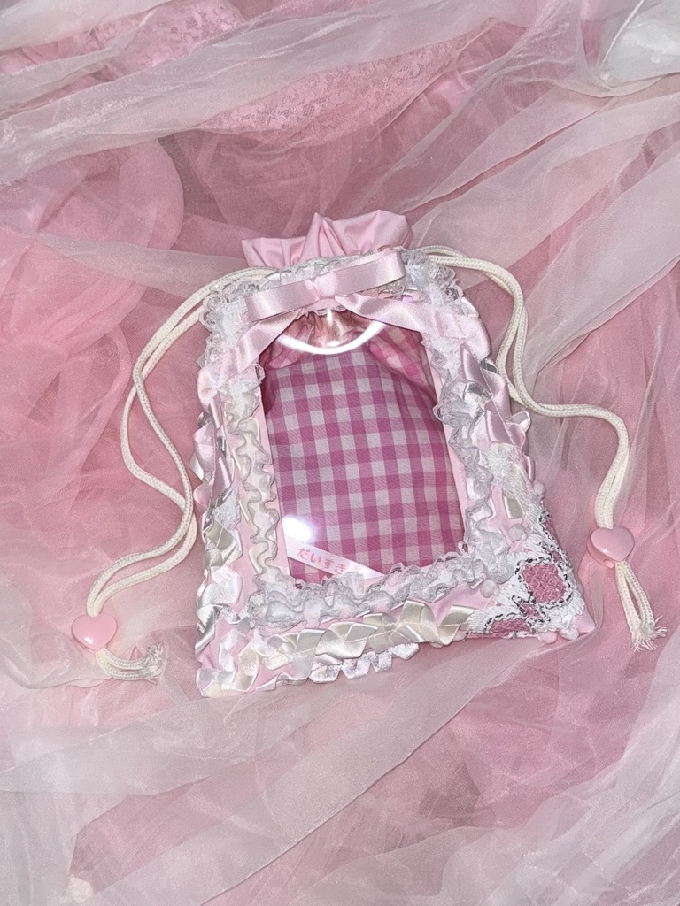 窓付き巾着(ピンク×ホワイト)