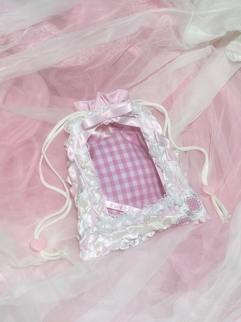 窓付き巾着(ピンク×ホワイト)