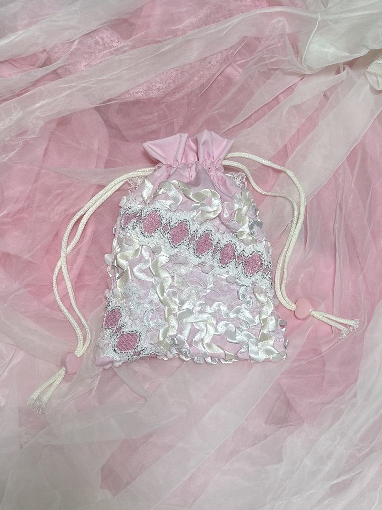 窓付き巾着(ピンク×ホワイト)