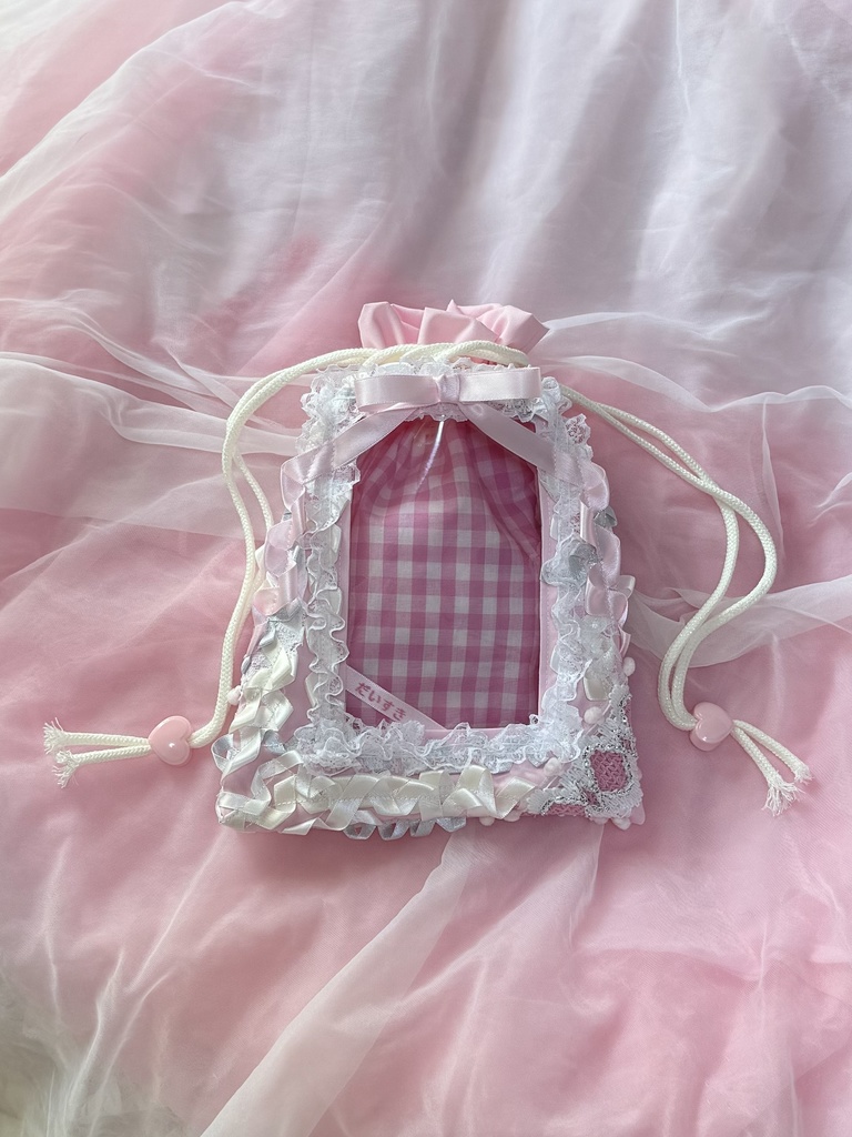 窓付き巾着(ピンク×ホワイト)