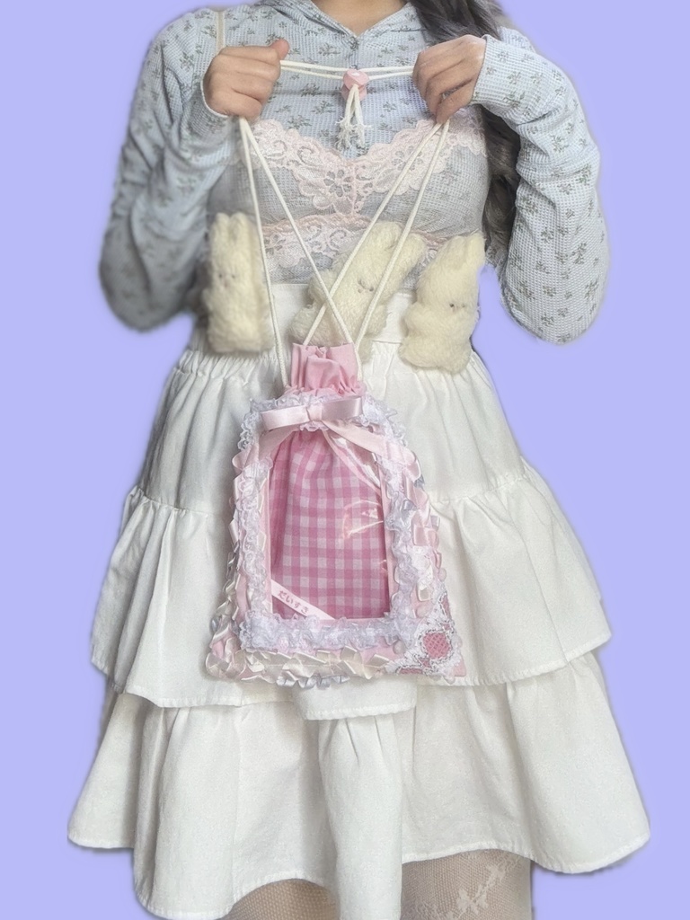 窓付き巾着(ピンク×ホワイト)