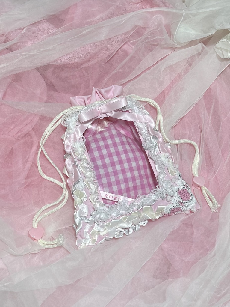 窓付き巾着(ピンク×ホワイト)