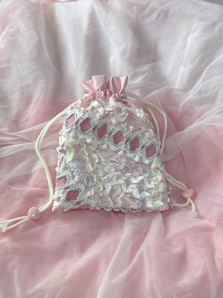 窓付き巾着(ピンク×ホワイト)