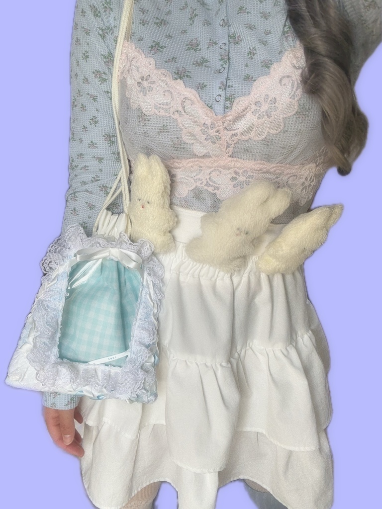 窓付き巾着(ホワイト×水色)