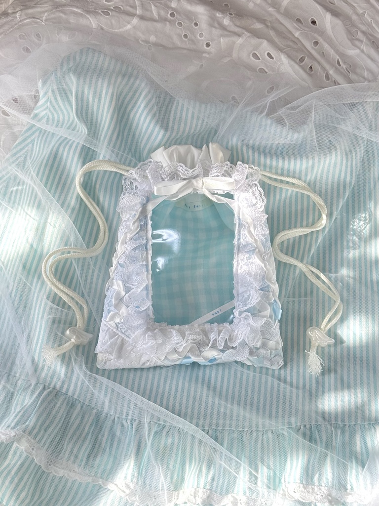 窓付き巾着(ホワイト×水色)