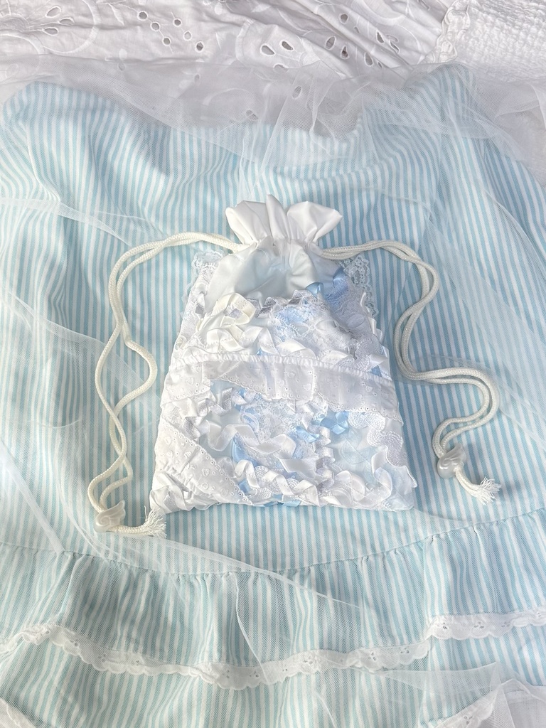 窓付き巾着(ホワイト×水色)