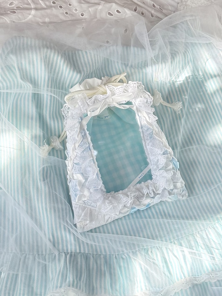 窓付き巾着(ホワイト×水色)