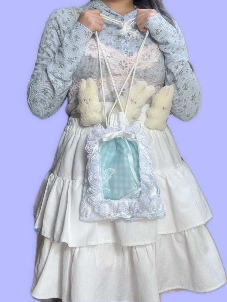 窓付き巾着(ホワイト×水色)