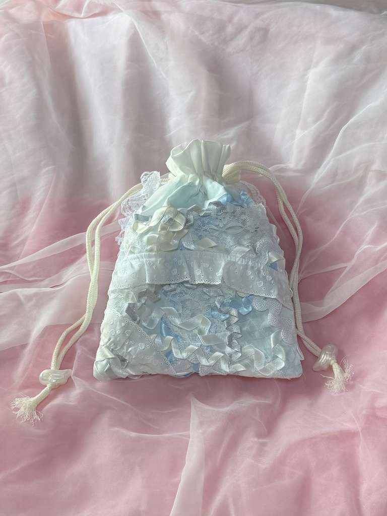 窓付き巾着(ホワイト×水色)