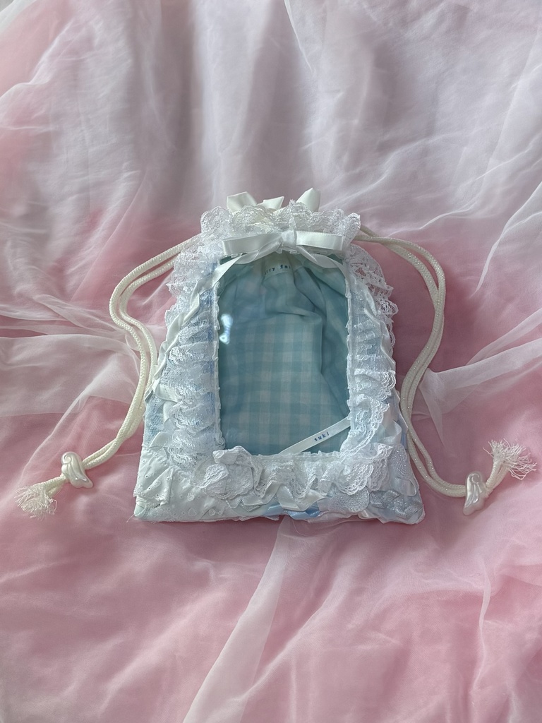 窓付き巾着(ホワイト×水色)