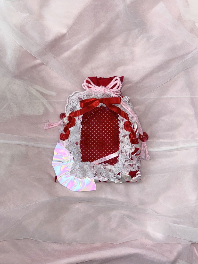 窓付き巾着( red )