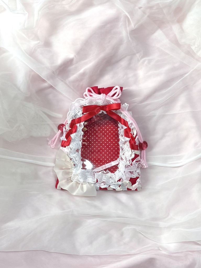 窓付き巾着( red )