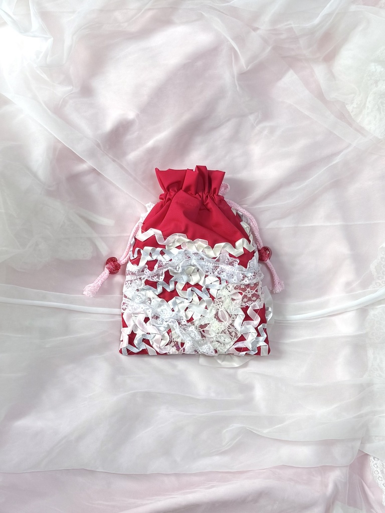 窓付き巾着( red )