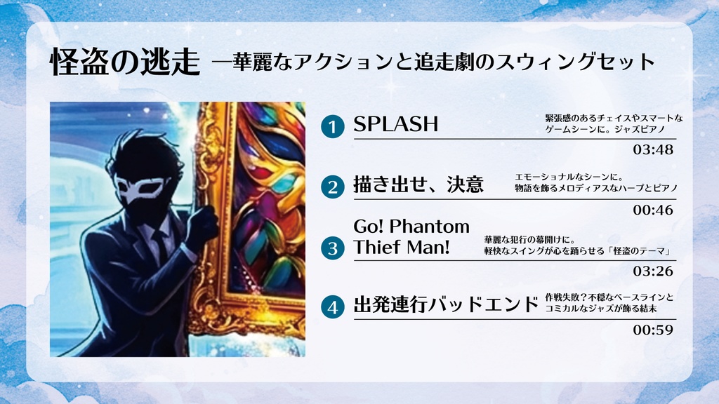 【TRPGシナリオ/BGM素材】怪盗の逃走―華麗なアクションと追走劇のスウィングセット