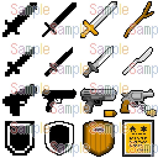 【無料サンプルあり】32x32px 武器アイコン96種セット