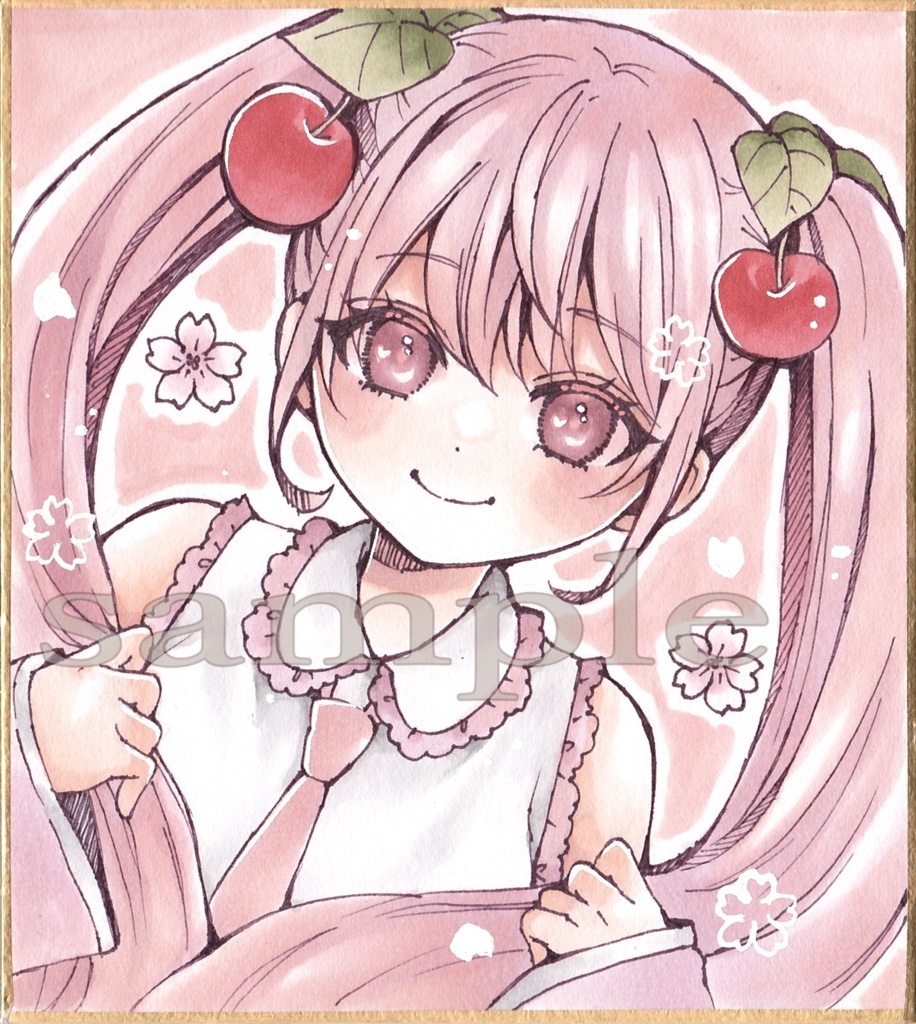 自作イラスト色紙【桜ミク】