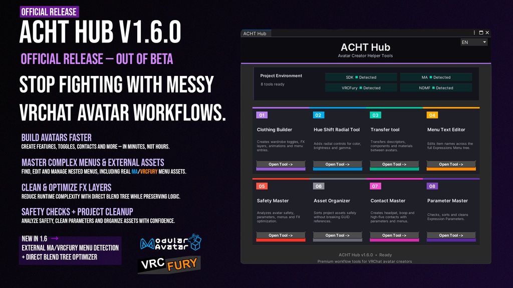 ACHT Hub v1.6.1 — VRChat Avatar Unity Toolkit