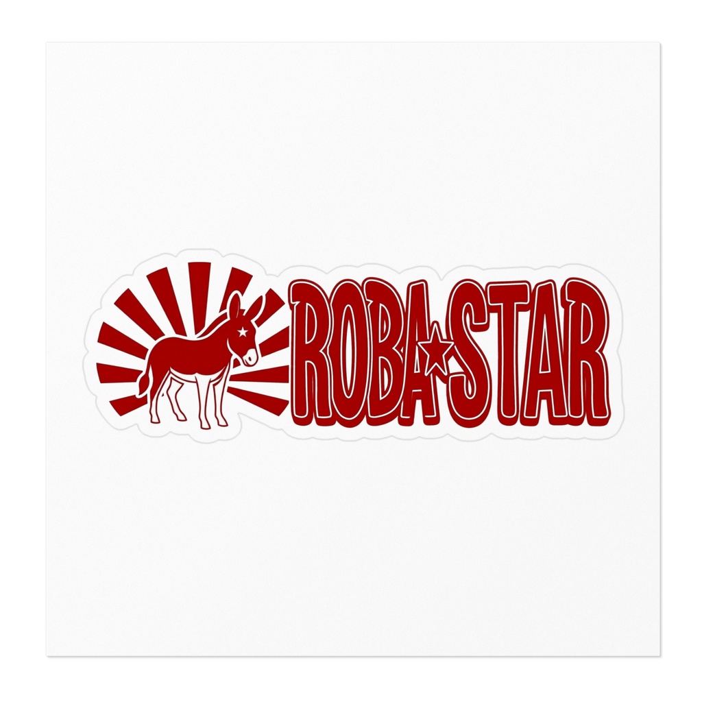 驢馬星 赤いロバと旭日の白抜きロゴステッカー|ROBA★STAR オリジナルシール