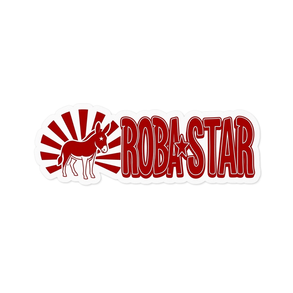 驢馬星 赤いロバと旭日の白抜きロゴステッカー｜ROBA★STAR オリジナルシール