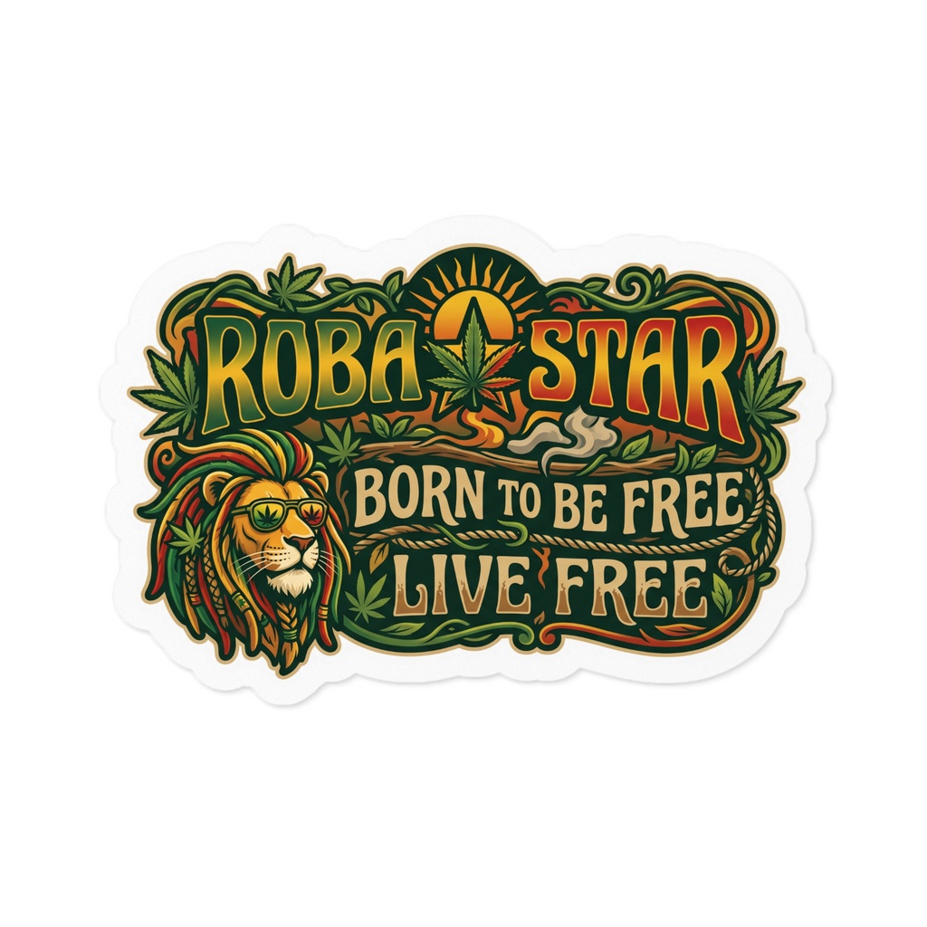 驢馬星 レゲエ風ドレッドのライオンの横長ステッカー｜ROBA★STAR オリジナルシール