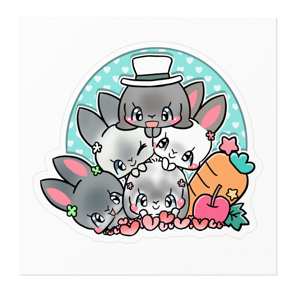 うさぎ5羽 ステッカー