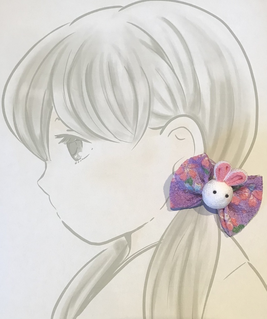 リリィ様お取置きです。レジンヘアゴム 蝶ネクタイ 和柄のうさぎちゃん