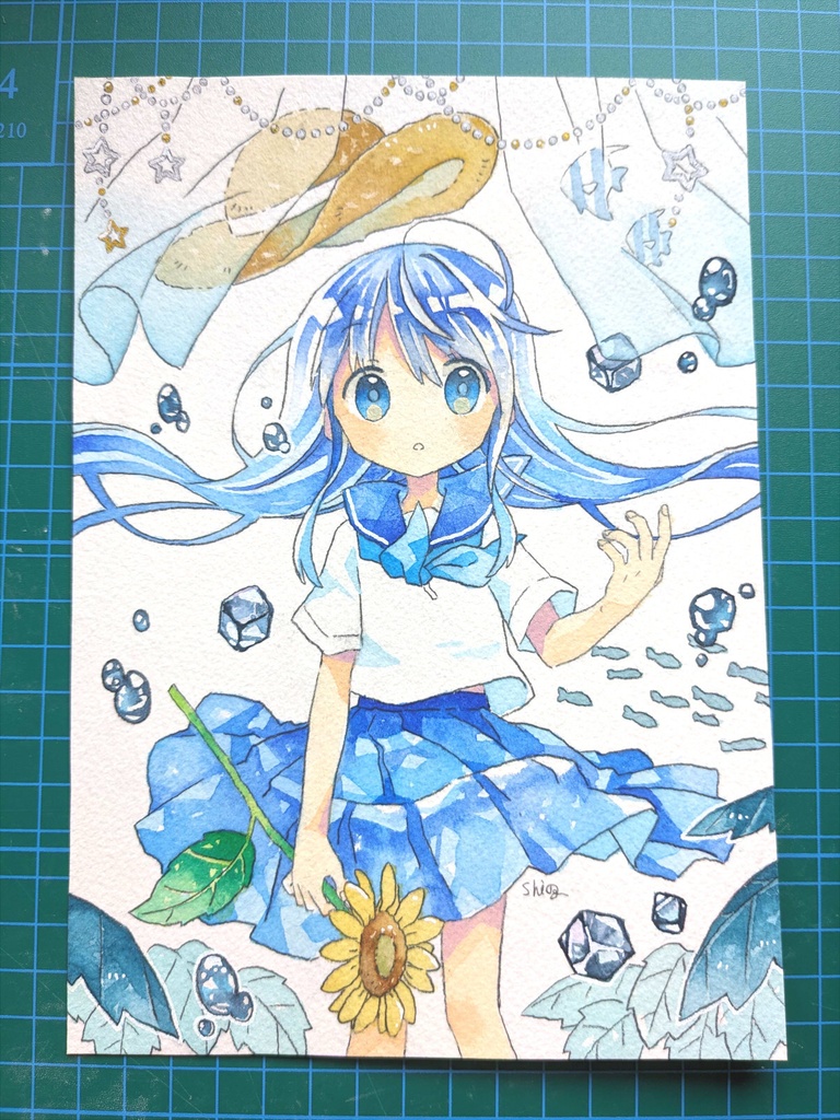 イラスト原画『青を呼吸する』