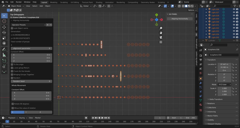 【ブレンダーアドオン】Aligning Horizontally【各オブジェクトを整列】