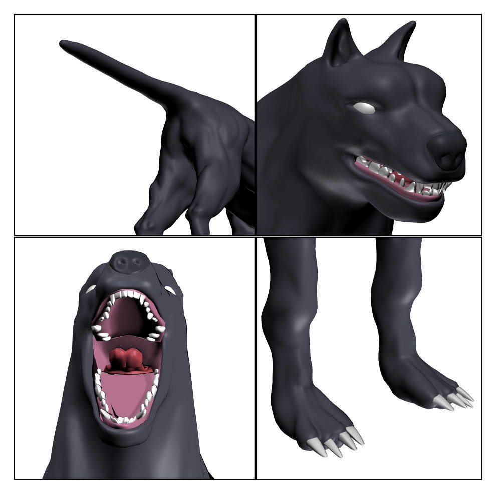 【漫画3D素材】185:怖そうな犬 195:毛の多い犬(FBX)(cs3o(キャラクター素材))