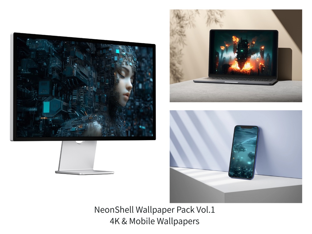 NeonShell 壁紙パック Vol.1【4K & スマホ】