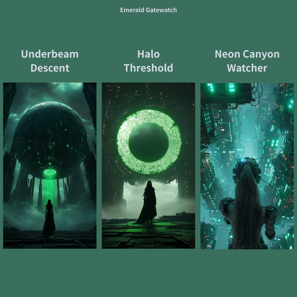 サイバーパンク スマホ壁紙 10枚セット「Emerald Gatewatch」(9:16 / JPG / 1638×2912)即DL