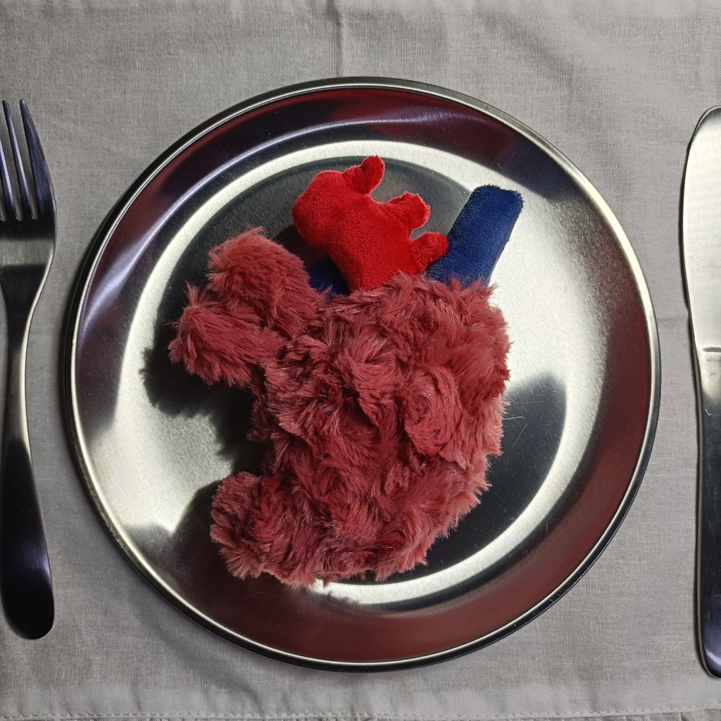 毛が生えた心臓のぬいぐるみ