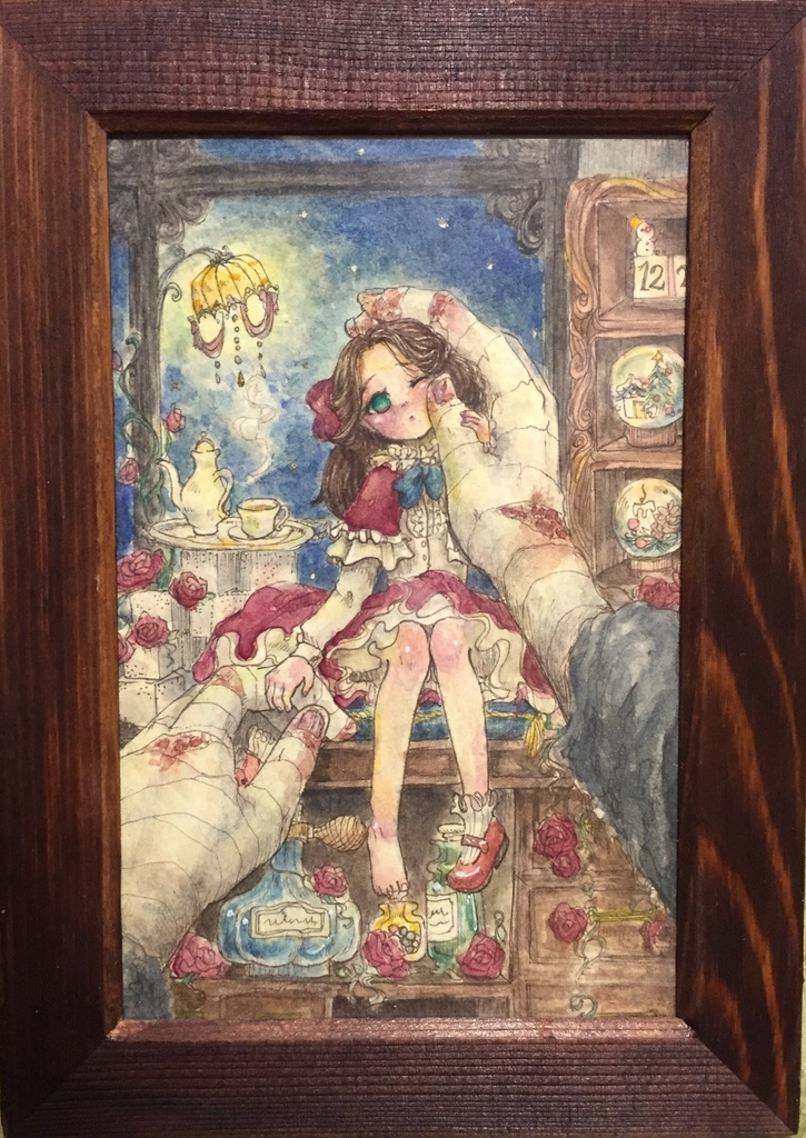 水彩画「可愛い人形」