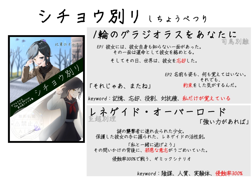 【書籍版】ダブルクロスThe 3rd Editionシナリオ集「シチョウ別リ」