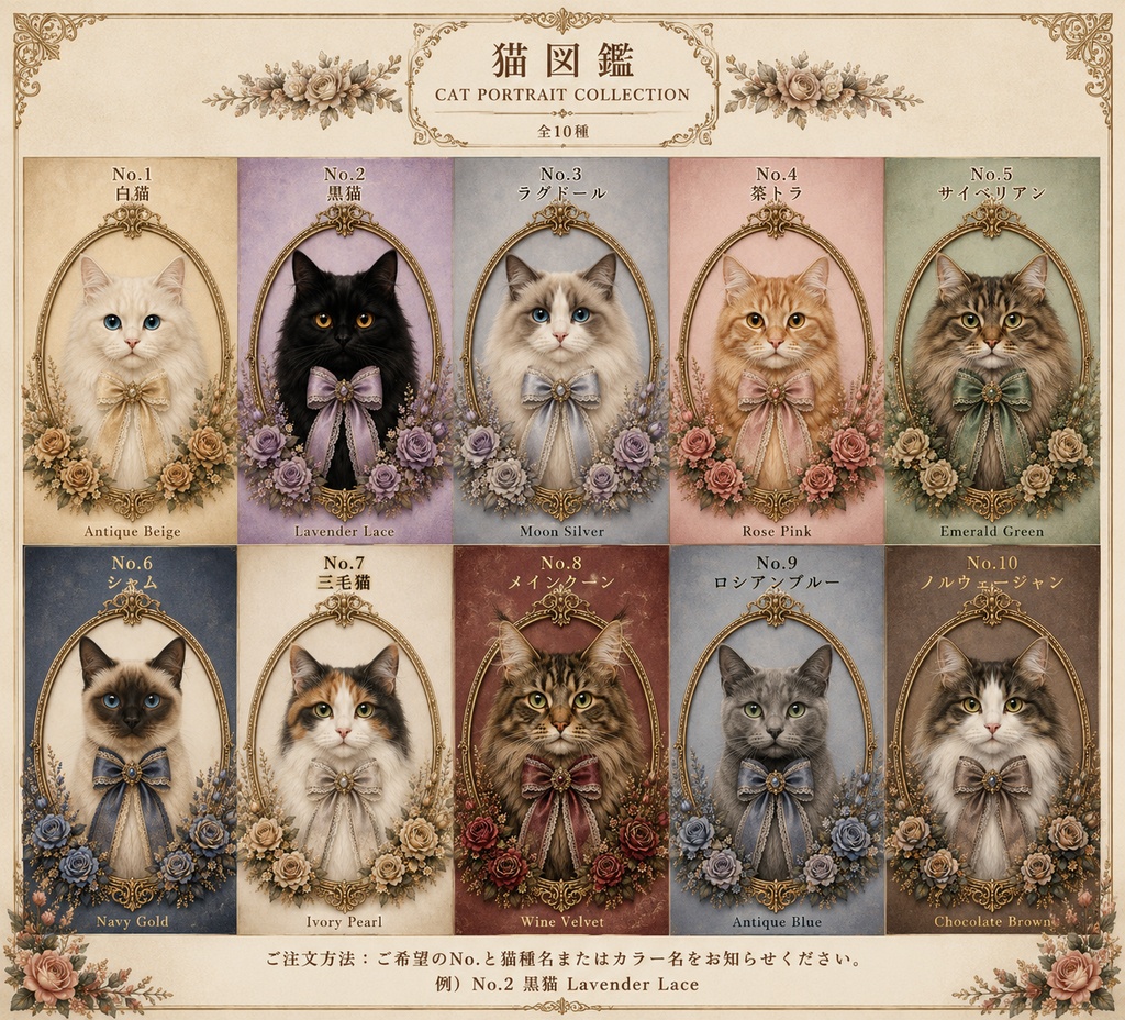【オーダーメイド】愛猫アンティーク肖像画｜30種の猫種から選べる｜Victorian Cat Universe