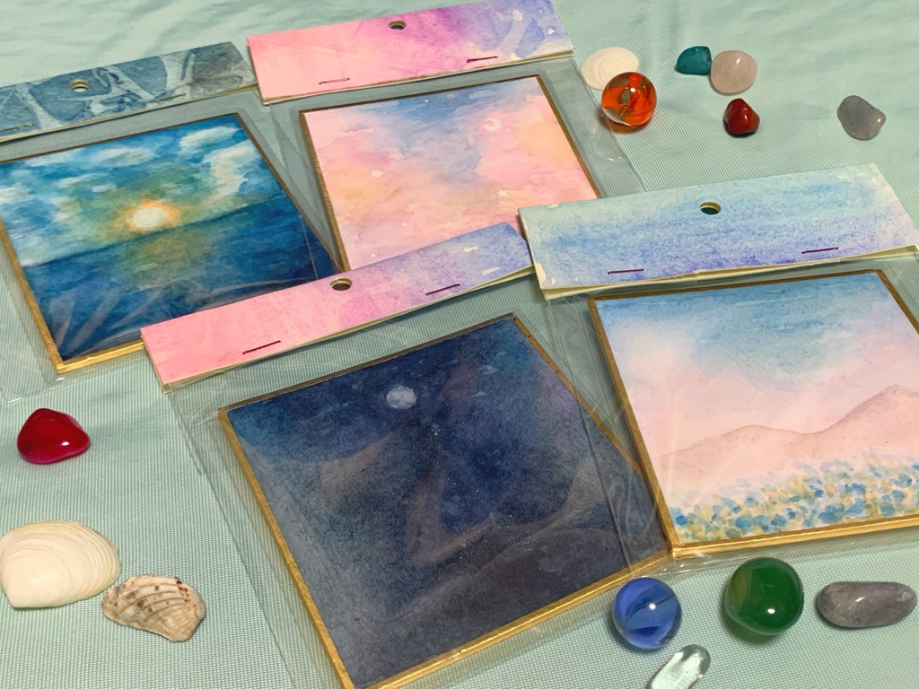 海に沈む夕日の豆色紙