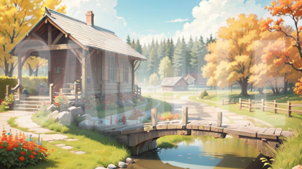 【背景】秋の小屋(4パターン)
