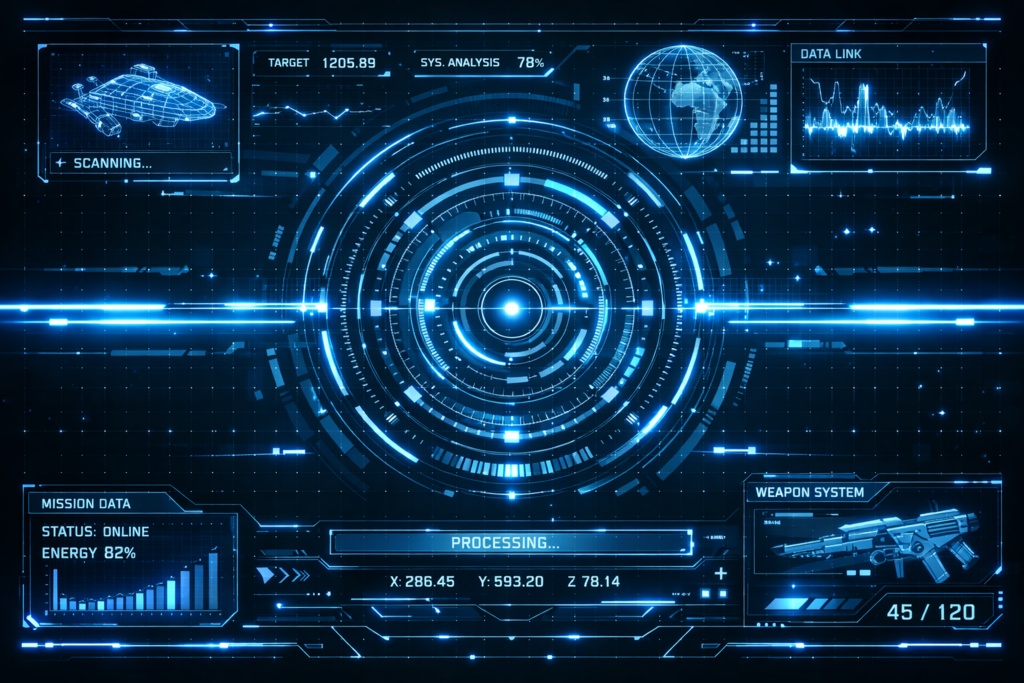 HUD BlueLine Pack｜青発光UI素材 10枚セット