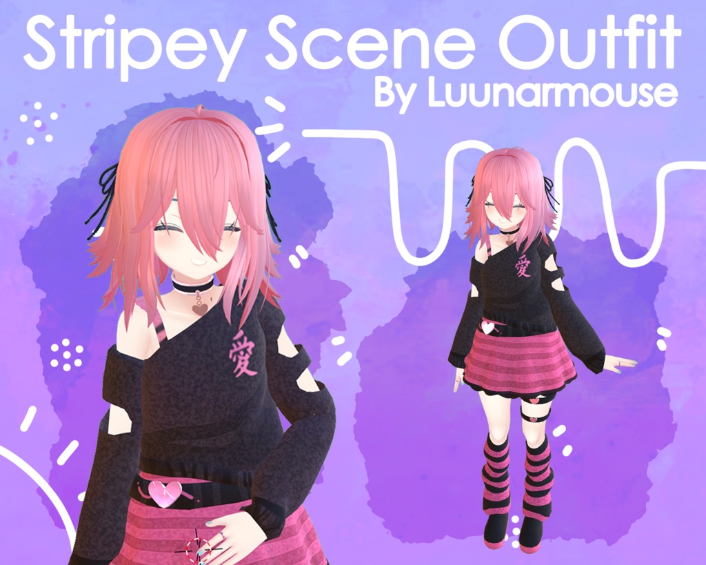 Stripey Scene Outfit |  レトロな女の子の衣装 | Fits Rindo & Compatible with Other Avatars