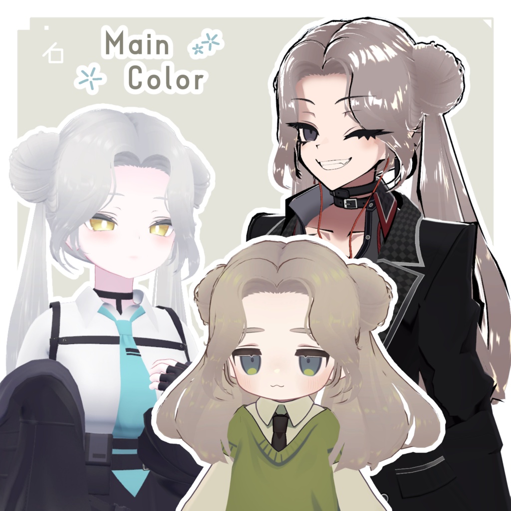【VRChat向け】🍡おだんご ツインテ🍡 - TwinBunsHair - 【3D髪型】