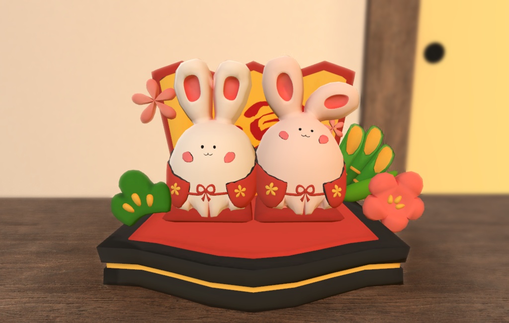 お正月の置き物3Dモデル(兎とれます)