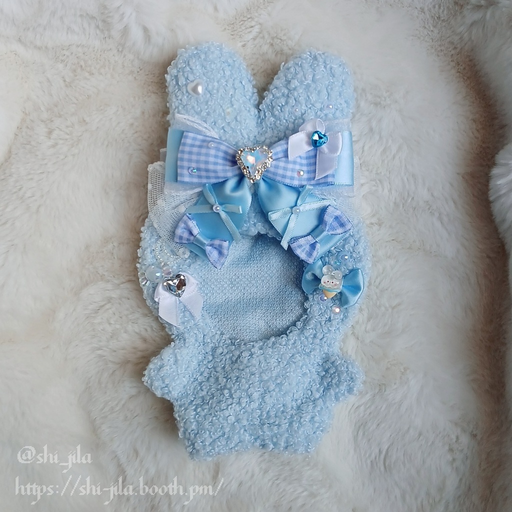 〚10~12cm〛水色天使界隈💙🪽立ち耳うさぎさん ぬい服 バッグチャーム付き