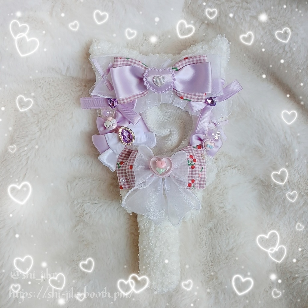 〚10～12cm〛アシンメトリー💜🤍リボンねこちゃん　ぬい服　バッグチャーム付き