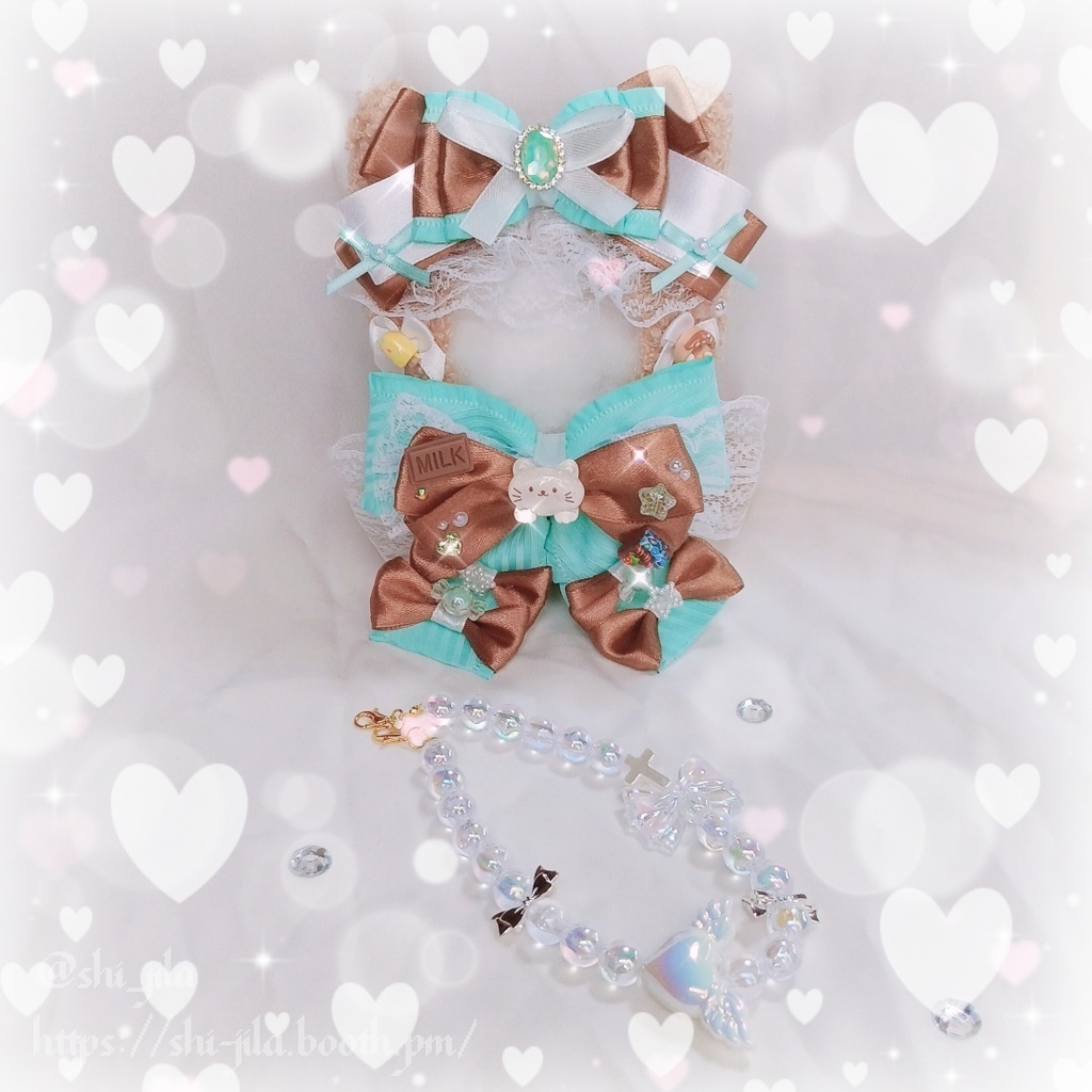 〚10～12cm〛Valentine💚🤎チョコミントねこちゃん　ぬい服　バッグチャーム付き