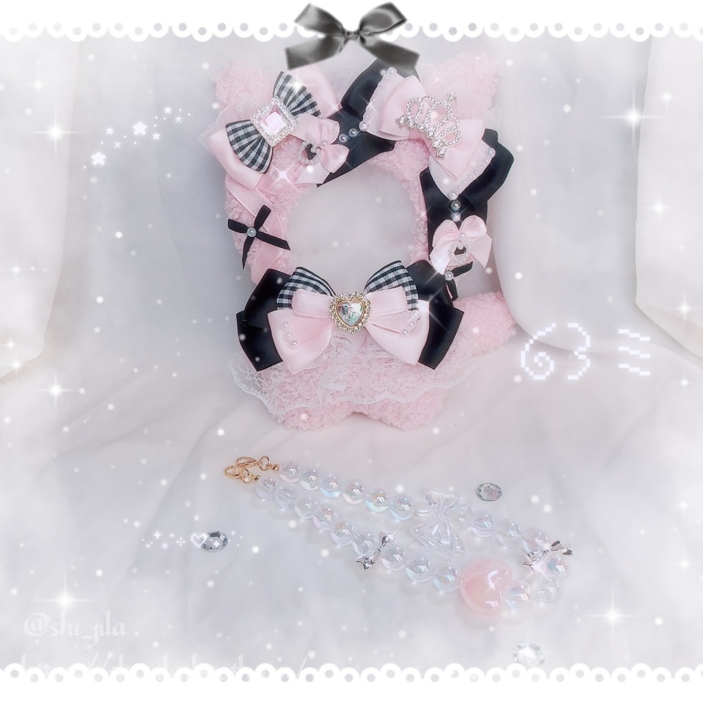 〚10～12cm〛地雷系🖤🩷姫ねこちゃん　ぬい服　バッグチャーム付き