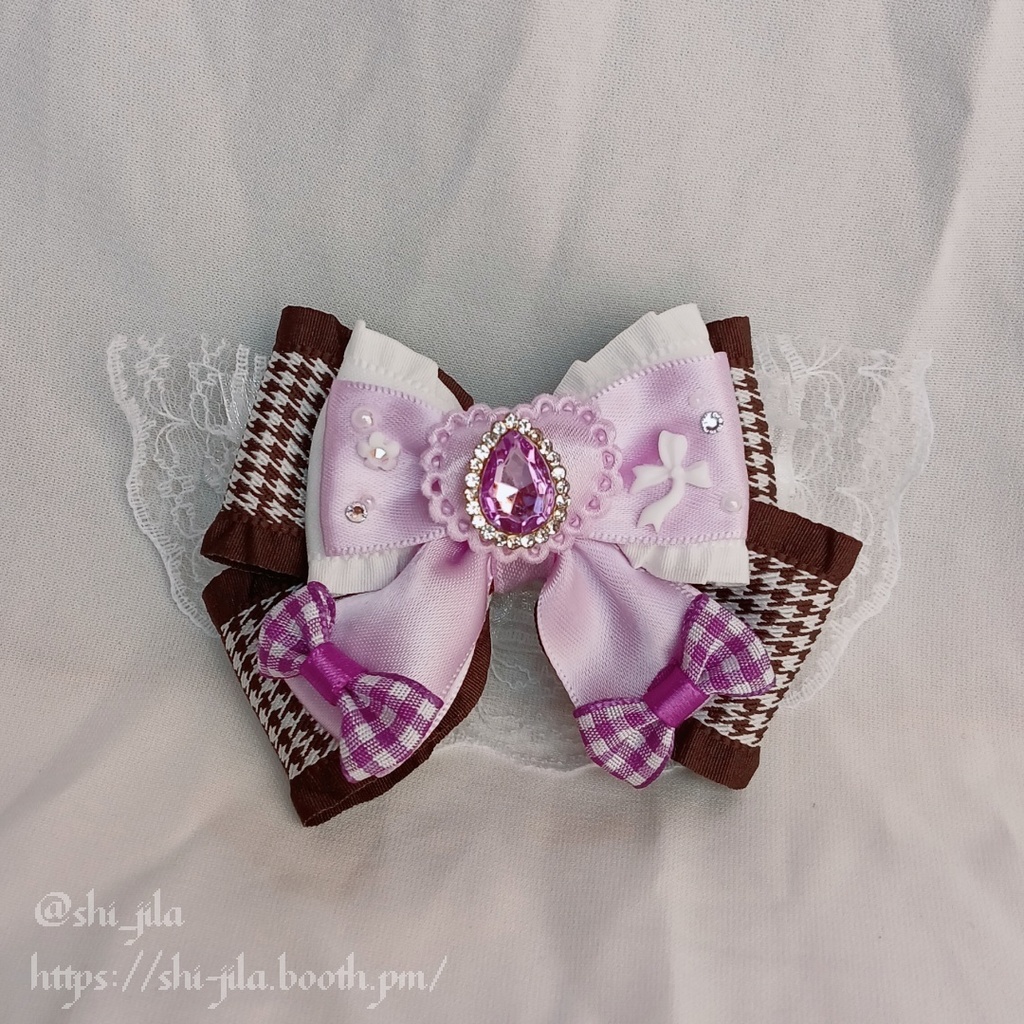 〚10~12cm〛大人カワイイ💜おめかしパープルテディベア おすわりぬい服 バッグチャーム付き