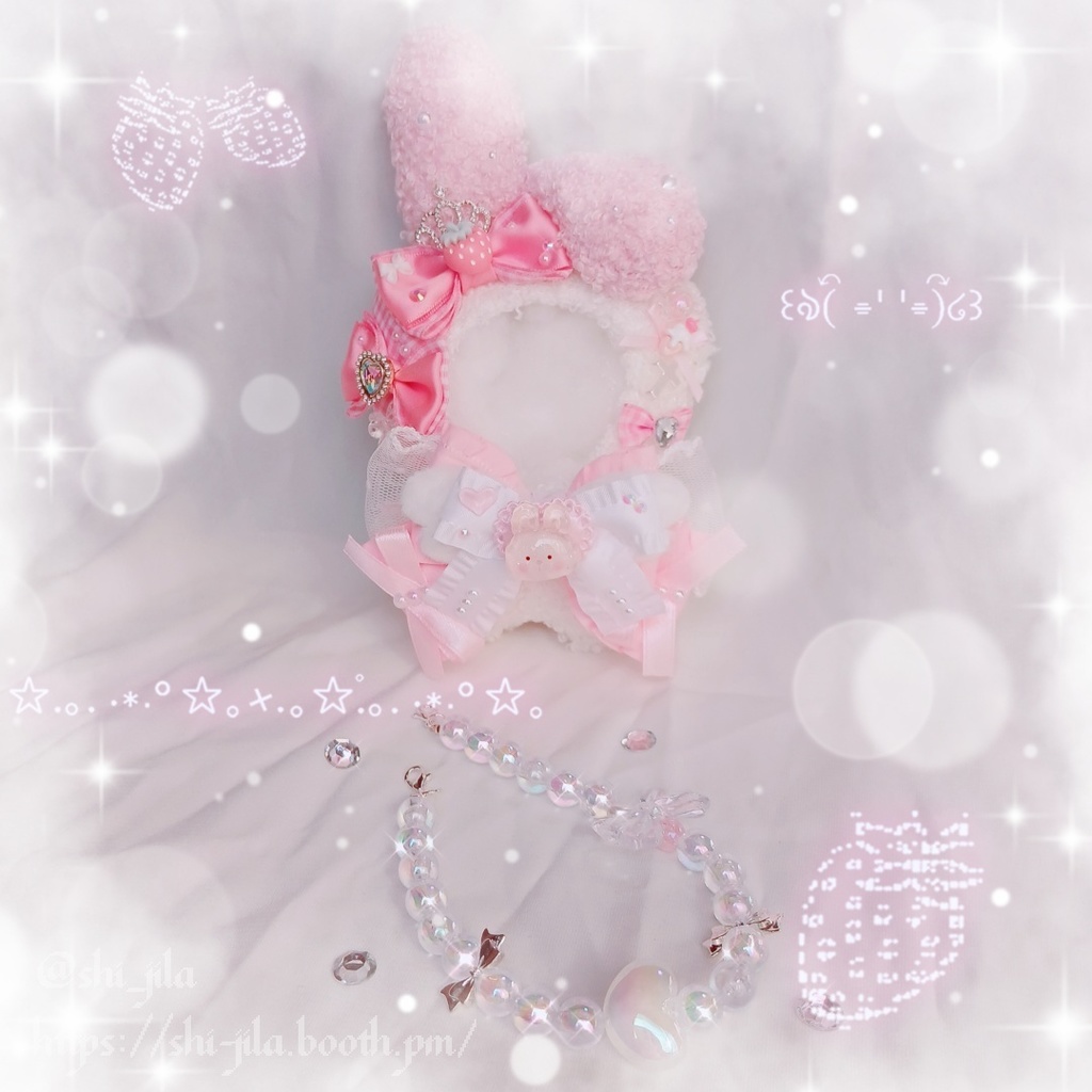 〚10～12cm〛量産型🎀🍓ストロベリープリンセスラビット　ぬい服　バッグチャーム付き